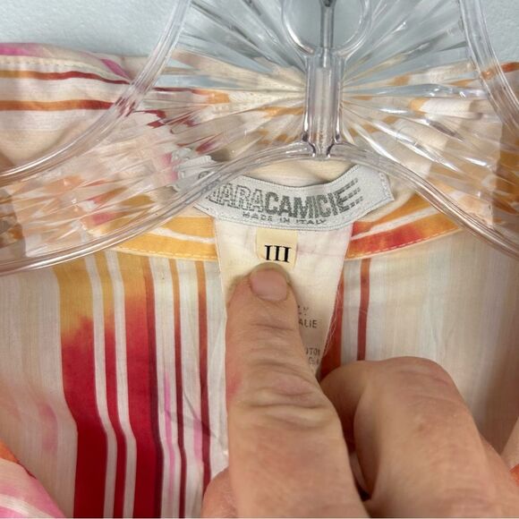 Naracamicie Striped Pink and Yellow Tie-Dye Wrinkle Button-Up Shirt Sz III or 6 - Picture 5 of 13